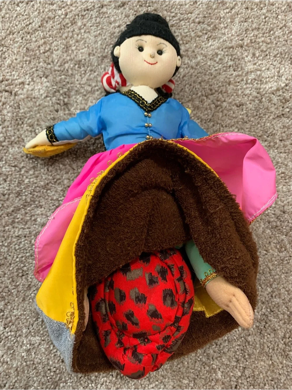 Aladdin Gypsy Topsy Turvy Puppet 3 in 1 Vintage Folk Art Plush Doll Handmade